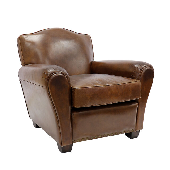 Pasargad Home Palermo Genuine Leather Modern Wing Chair