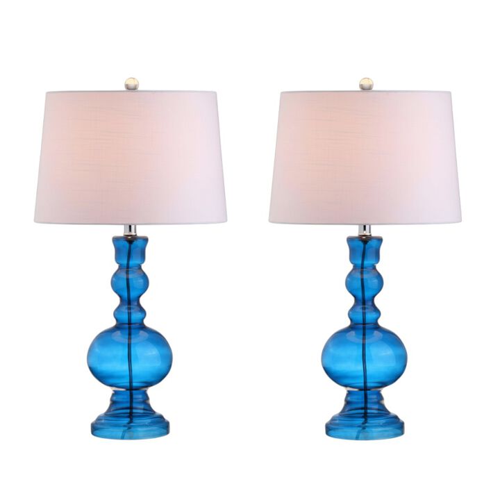 HomeRoots Set of Two 29" Blue Curved Body Glass Table Lamps With Drum Shades