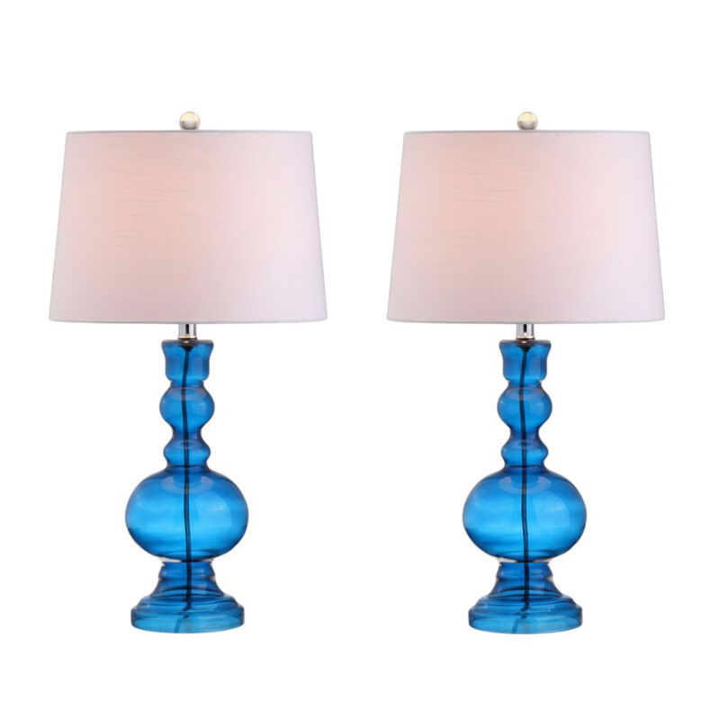 HomeRoots Set of Two 29" Blue Curved Body Glass Table Lamps With Drum Shades image number 0