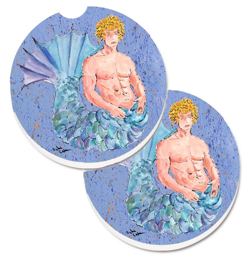 Caroline's Treasures Merman Set of 2 Cup Holder Car Coasters 8347CARC, 2.56, Multicolor