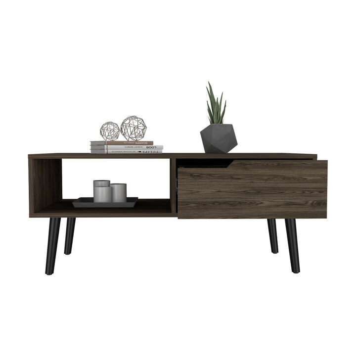 DEPOT E-SHOP Kobe Coffee Table, One Open Shelf, One Drawer, Dark Walnut
