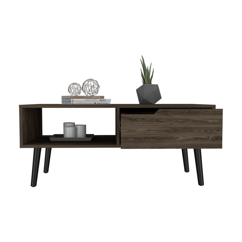 DEPOT E-SHOP Kobe Coffee Table, One Open Shelf, One Drawer, Dark Walnut