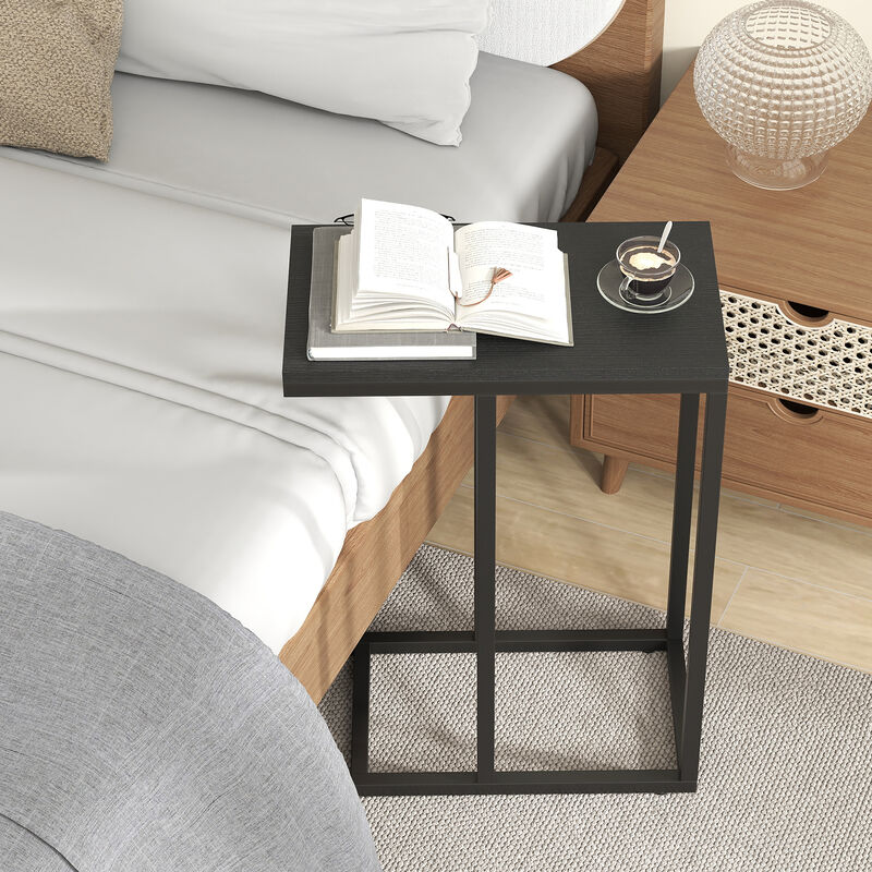 Modern C-Shaped Table with Robust Metal Frame for Living Room Use