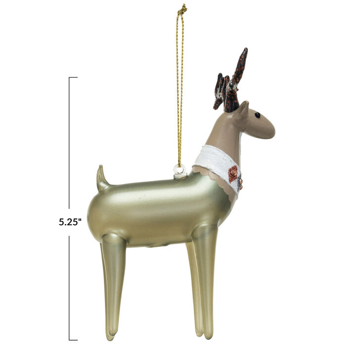 Glass Deer Ornament with Jewels and Glitter, Multicolor
