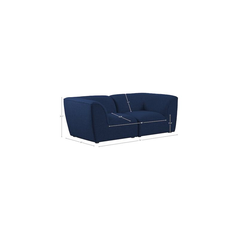 Meridian Furniture Miramar Navy Durable Linen Textured Modular Sofa