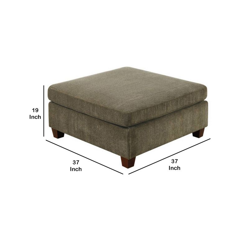 37 Inches Fabric Upholstered Wooden Ottoman, Taupe Brown - Benzara
