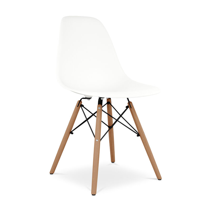 HomeRoots White And Natural Heavy Duty Plastic And Wood Dining Side Chair image number 0