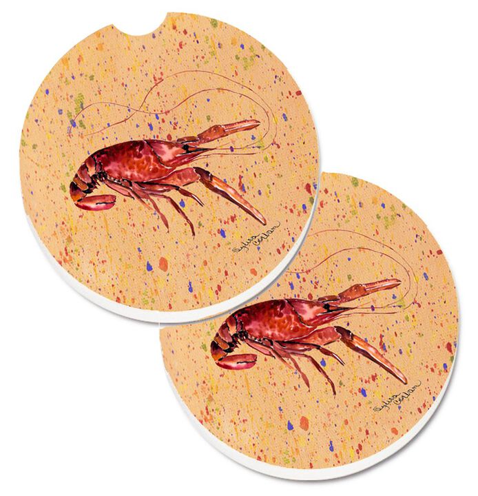 Caroline's Treasures Crawfish Set of 2 Cup Holder Car Coasters 8468CARC, 2.56, Multicolor