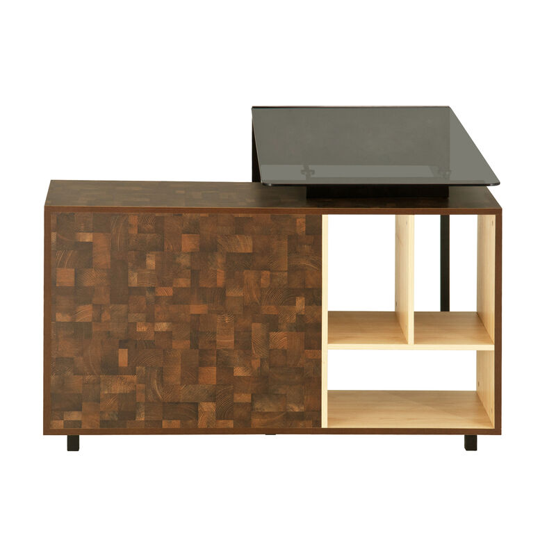 L-SHAPED Corner Desk with Multiple Storage, Oak