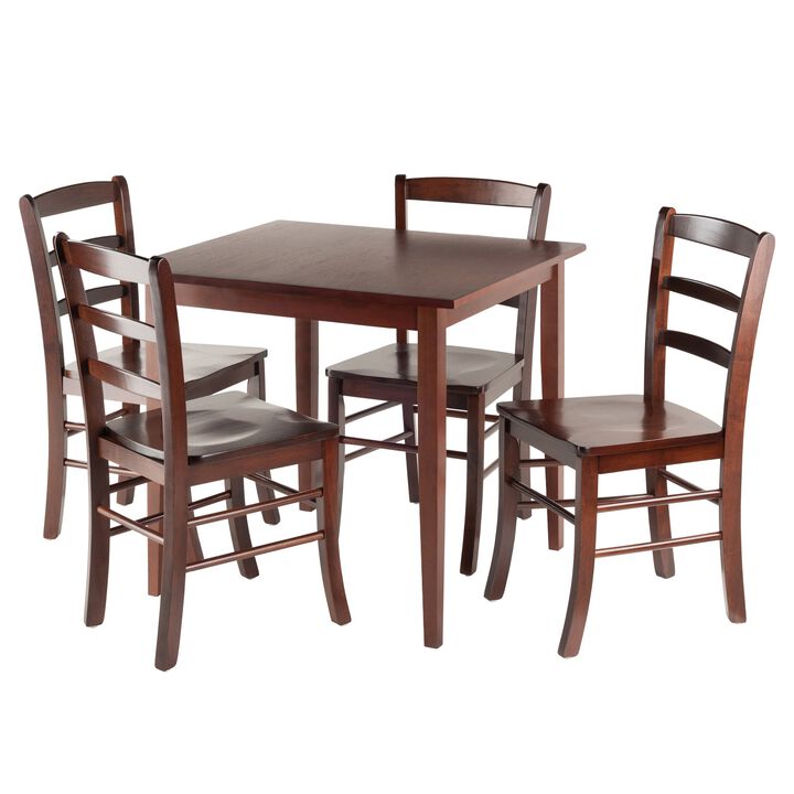 Winsome Groveland Square Dining Table, 4 Chairs, Antique Walnut