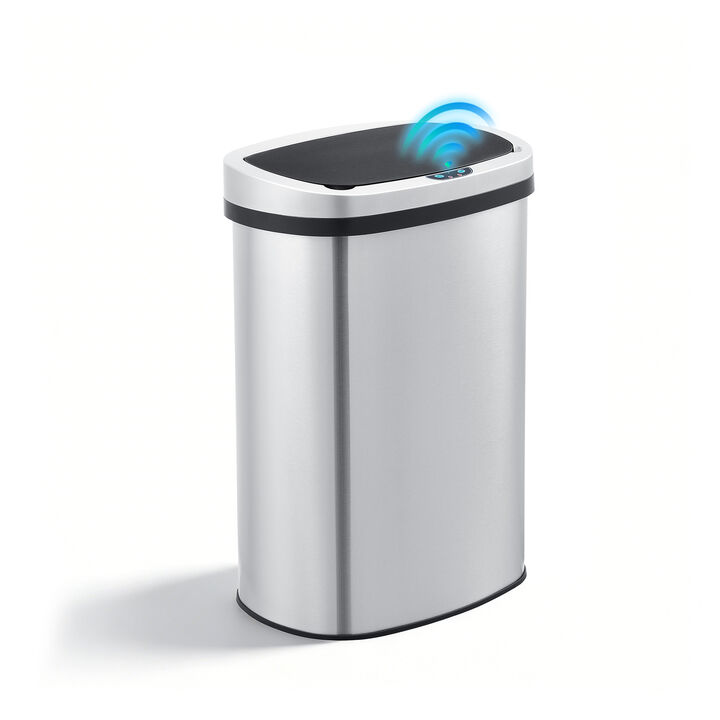 13 Gal./50 Liter Stainless Steel Touchless Motion Sensor Trash Can, Oval Kitchen Garbage Can, Silver