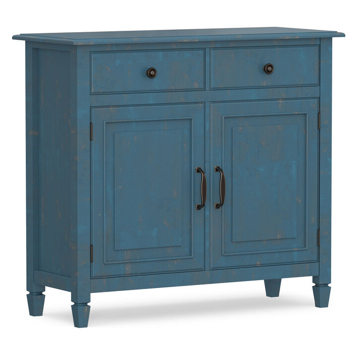 Connaught 40 inch Wide Solid Wood Traditional Entryway Storage Cabinet in Distressed Coastal Blue