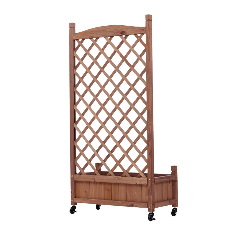 2 Pack Raised Garden Bed with Trellis, Outdoor Wooden Planter Box & Plant Stand with Climbing Racks image number 3