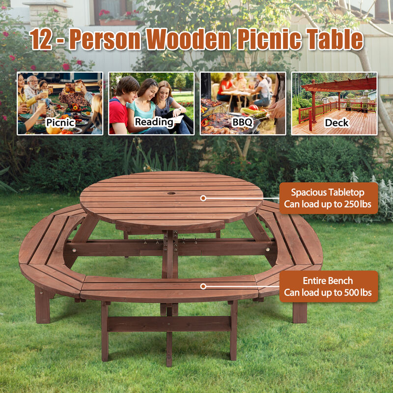 TATEUS 10-12-person Round Outdoor Wooden Picnic Table image number 2