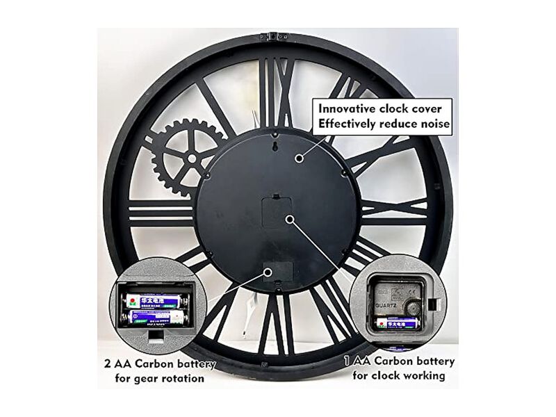 Style Silver Gray Real Moving Gears Wall Clock 30 Inch Wood Vintage image number 3