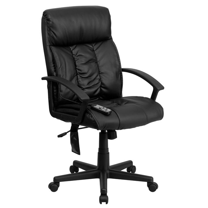 Sumter High Back Ergonomic Massaging LeatherSoft Executive Swivel Office Chair with Side Remote Pocket and Arms