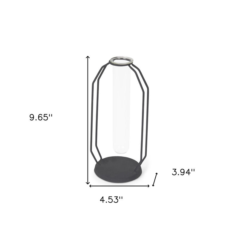 HomeRoots 10" Black And Clear Glass And Metal Table Vase image number 3