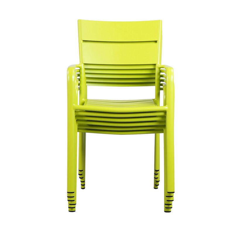 Meta 22 Inch 6 Piece Dining Chair Set, Green Aluminum Frame, Stackable-Benzara image number 3