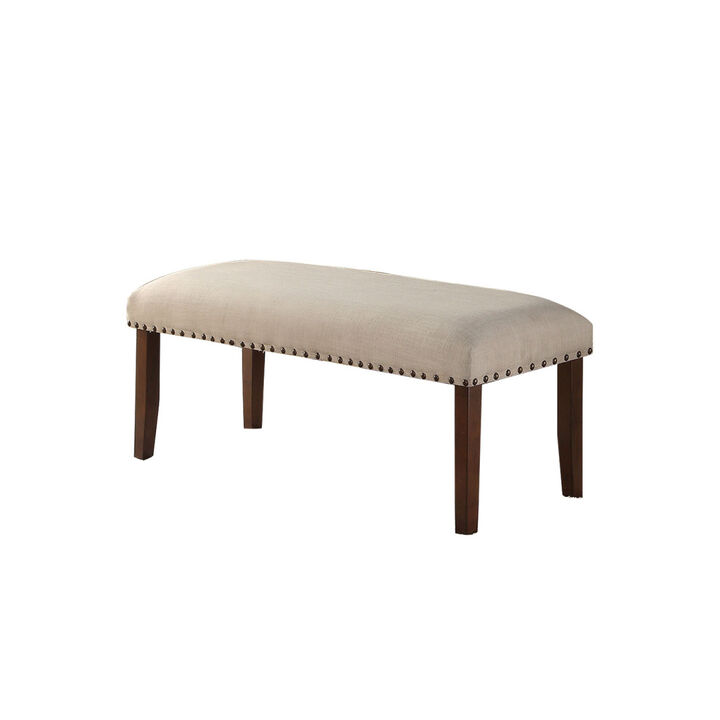 Upholstered Cream Cushion Dining Bench, Cherry Brown