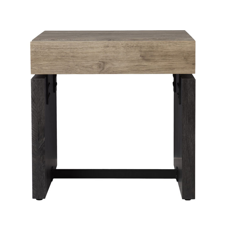 Wood and Iron Accent Table, Square Side Table with Open Storage Shelf