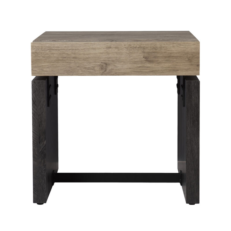 Wood and Iron Accent Table, Square Side Table with Open Storage Shelf