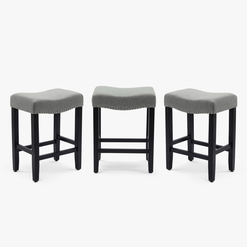 WestinTrends 24" Upholstered Saddle Seat Black Counter Stool (Set of 3)