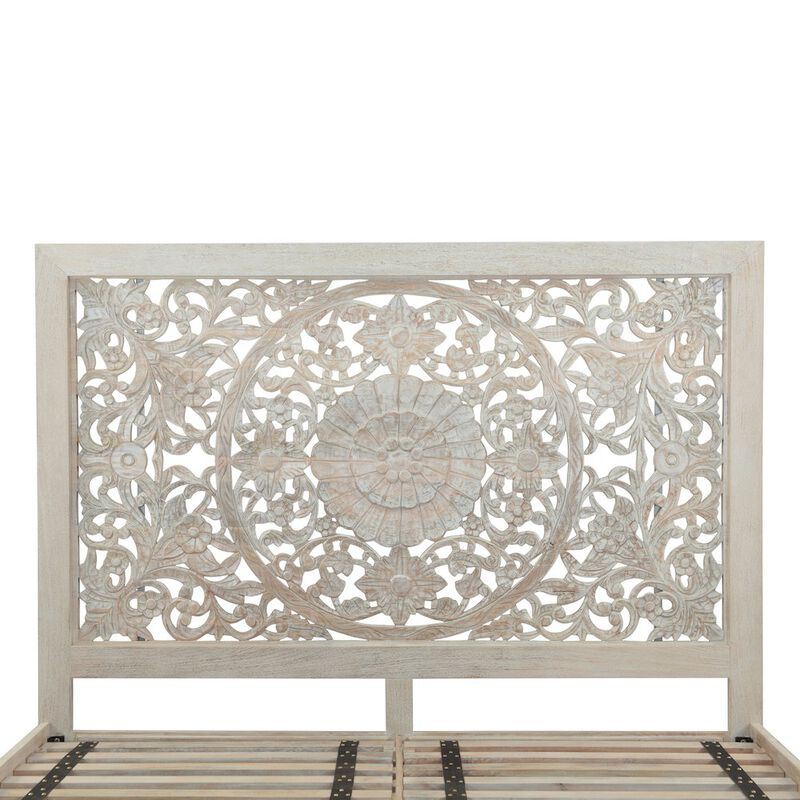 World Interiors Haveli King Bed in Carved Heirloom White image number 3