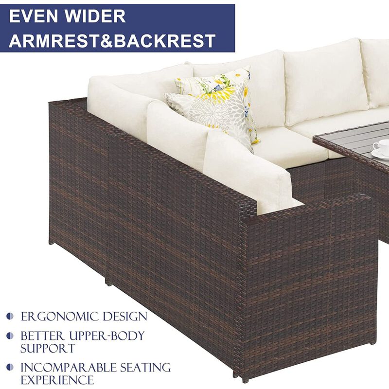 Streamdale 7-Piece Rattan Patio Sofa Set with Ivory Cushions