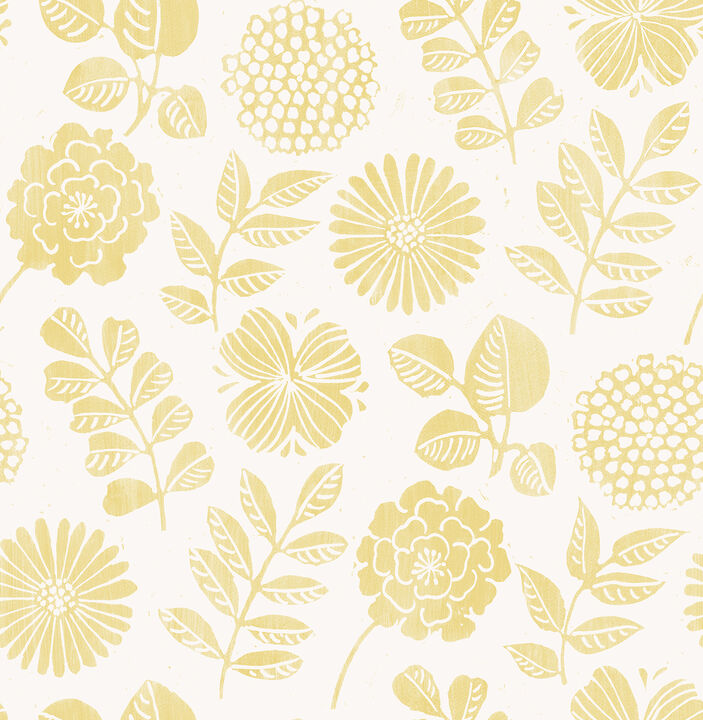 Inge Yellow Floral Block Print Wallpaper