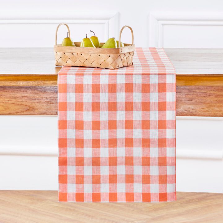 Solino Home Morgan Check 100% Linen Table Runner &ndash; Handcrafted, Machine Washable, Perfect for Holiday and Everyday Dining
