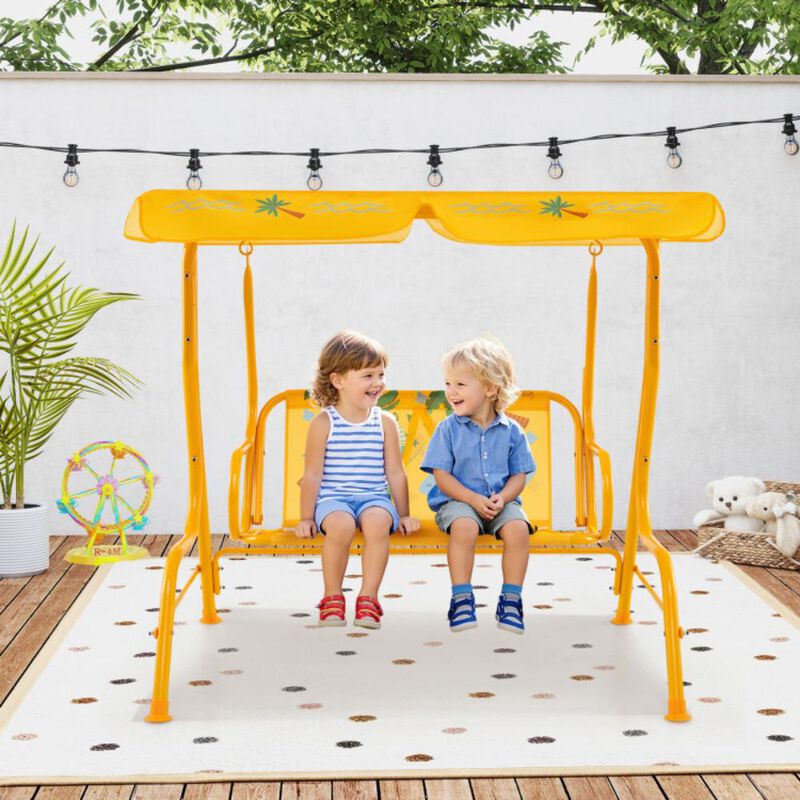 Hivvago 2-Seater Kids Patio Swing with Metal Stand and Adjustable Canopy
