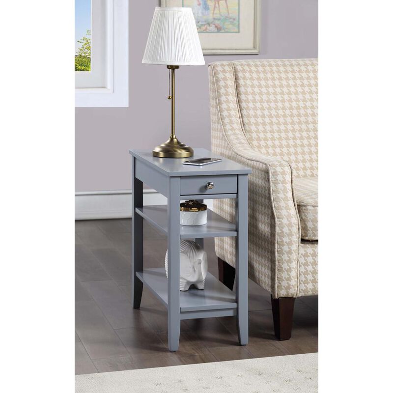 Convenience Concepts American Heritage 1 Drawer Chairside End Table with Shelves Gray