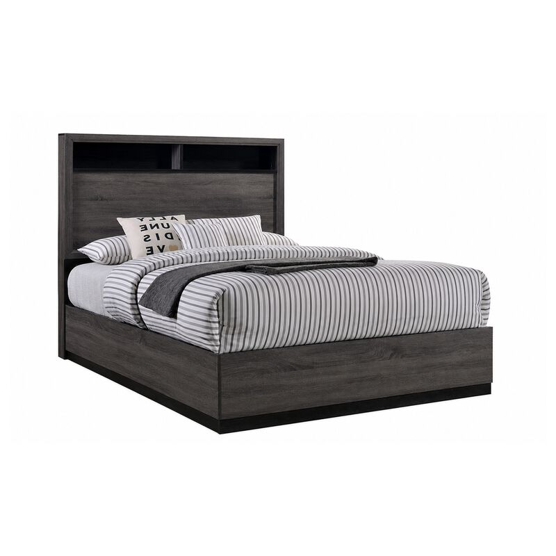 Kalie 4pc Queen Bedroom Set with Bookcase Headboard, Storage, Gray Wood image number 2