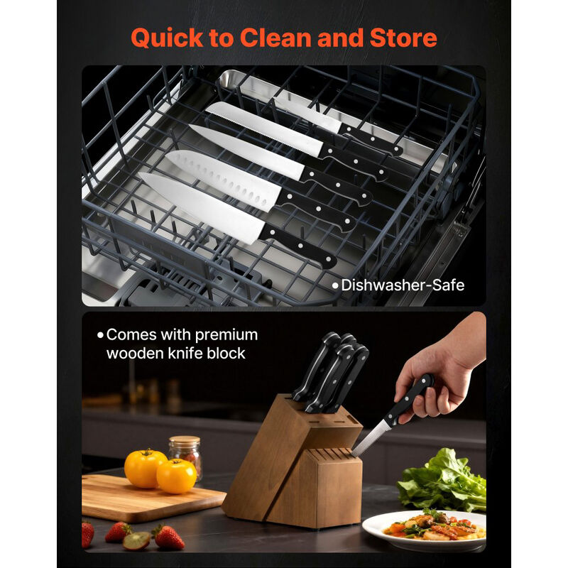 15 Piece Kitchen Knife Set with Block and Sharpener, Stainless Steel Cutlery Set image number 3