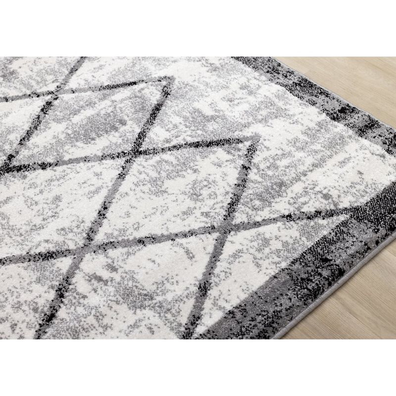Novelle Home Claremont Grey Black Distressed Lattice Area Rug, 6'7 x 9'10 image number 3