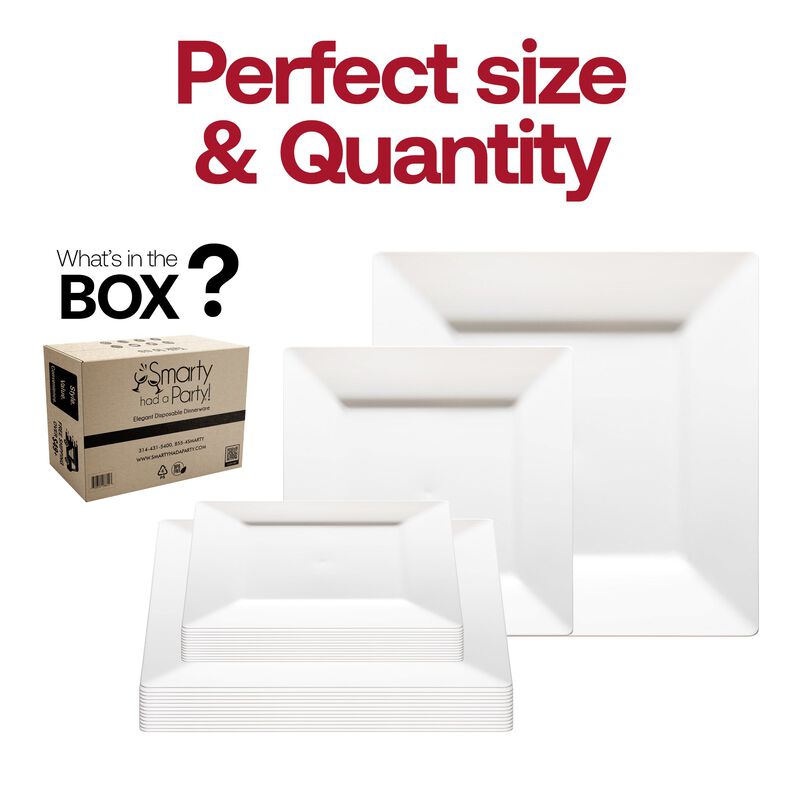 White Square Plastic Plates Dinnerware Value Set (40 Sets) image number 4