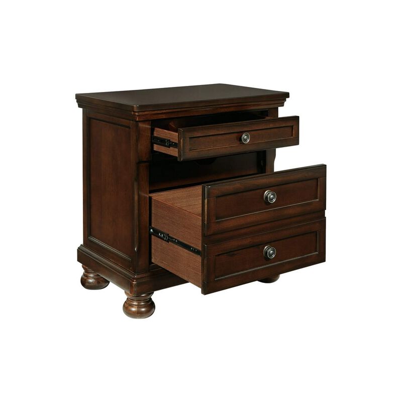 Ayla 30 Inch Classic Nightstand, Wood Frame, 2 Drawers, Hand Finished Brown-Benzara image number 3