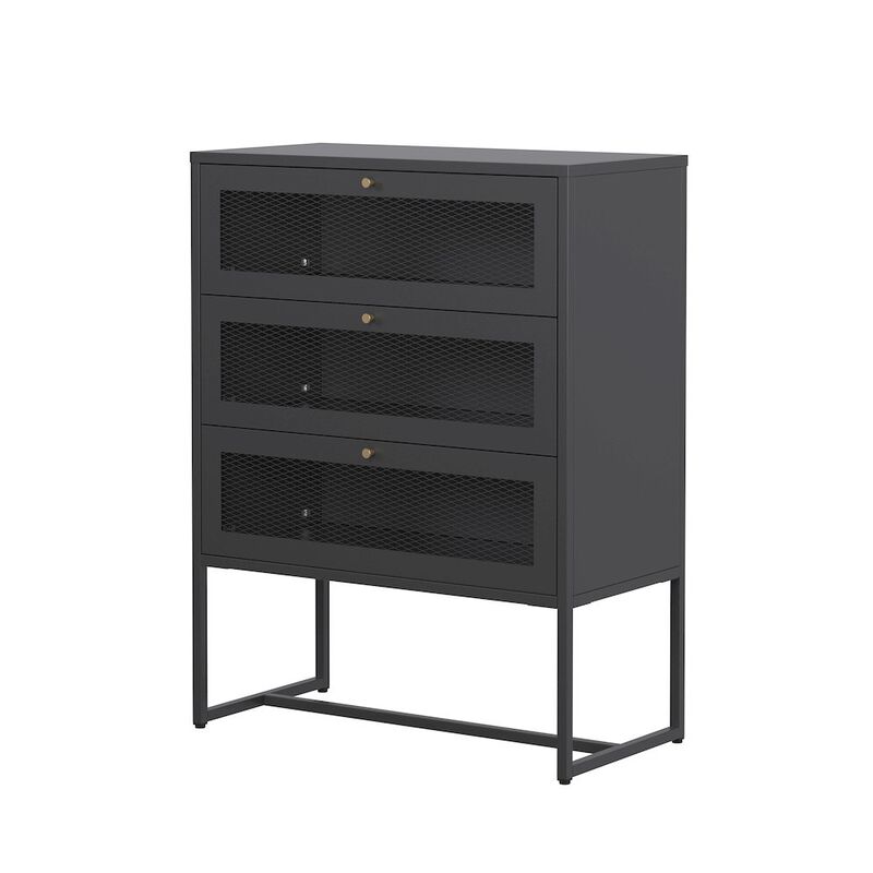Glamour Home Bentley 41.34-inch Black Three Drawer Cabinet with Mesh Doors