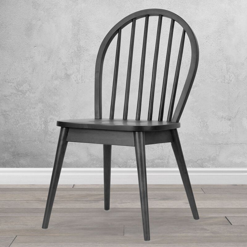 Glamour Home Set of 2 Astra Black Solid Wood Chair with Windsor Back