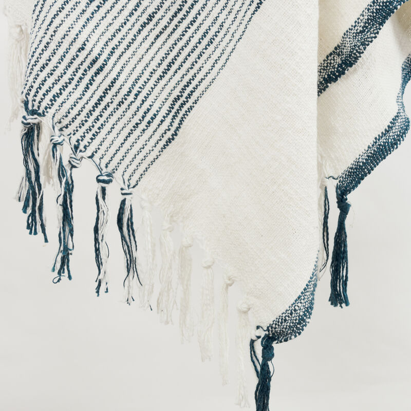 HomeRoots 50" X 60" Ivory Cotton Woven Striped Throw Blanket with Fringe image number 2