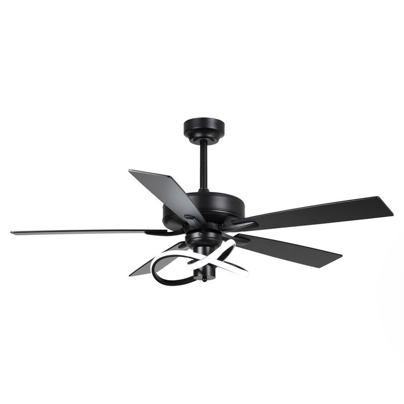 52-Inch Modern Black Integrated LED Ceiling Fan with Light and Remote Control