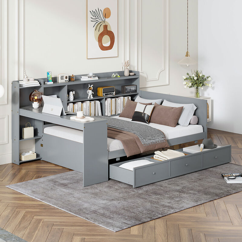 Merax Multifunctional Pine Daybed with Desk & Storage image number 2
