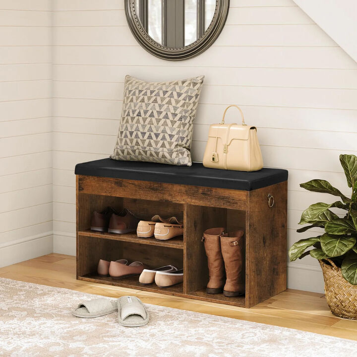 Entryway Shoe Storage Bench with Flip-Top Seat and Padded Cushion-Brown