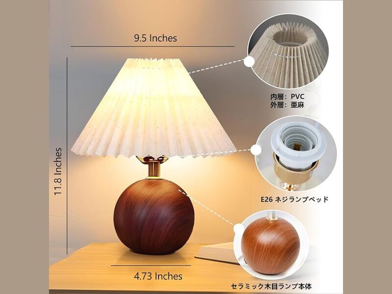Table Lamp &ndash; Ceramic Pleated Bedside Light with Switch & E26 LED Bulb, Small Space image number 2