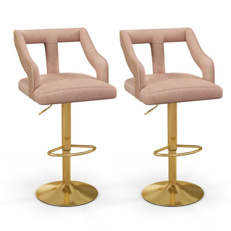 Hivvago Set of 2 Bar Chairs with Footrest and 2-Layer Electroplated Metal Base