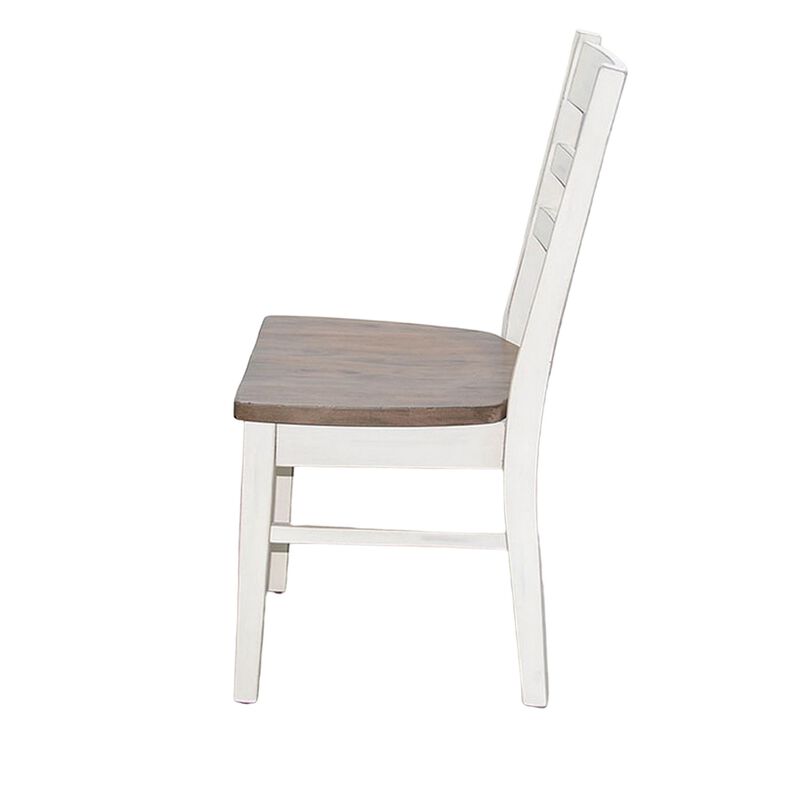 Dean Dining Chair Set of 2, Ladderback Design, White Mahogany Wood - Benzara