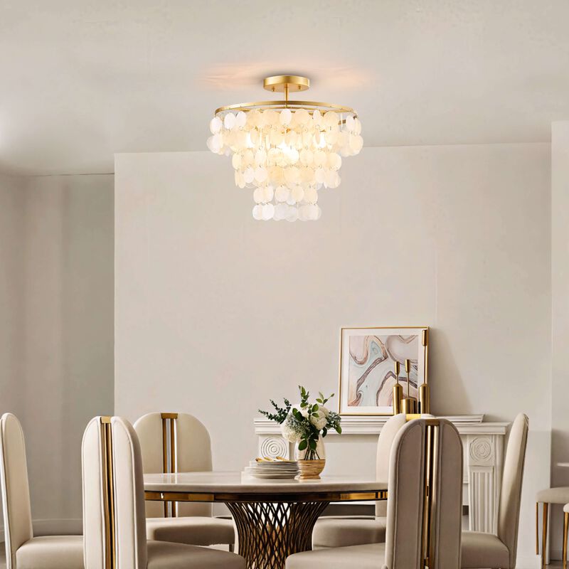 Pilar 4-Light Glossy Bronze Finish Natural White Shell Flush Mount image number 4