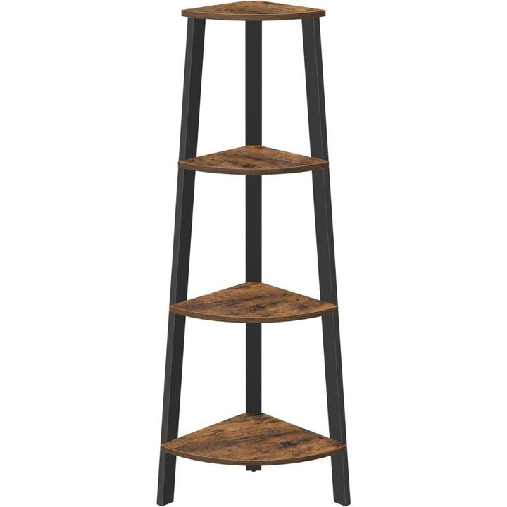 Hivvago Narrow 3-Shelf Corner Shelving Unit Plant Stand Bookcase in Brown Black Wood