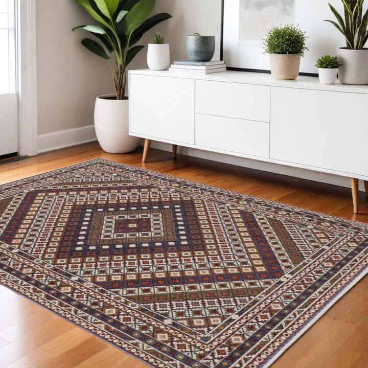 HomeRoots Diamond Area Rug With Fringe
