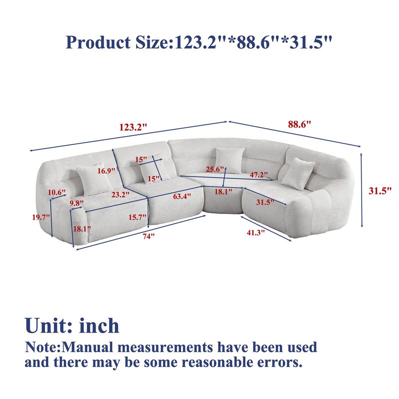 Clihome 123.2" Modern Luxury Curved Sectional Sofa, Chenille Modular Cloud Sofa with 4 Pillows image number 2